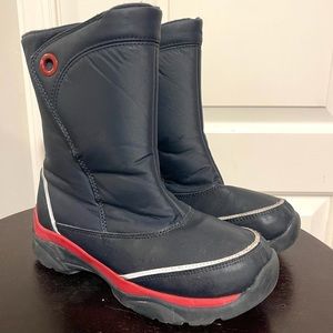 Lands End Kids Snow boots size 3 youth navy blue red Velcro